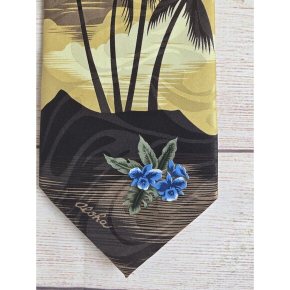 Tropical Hawaii Handmade Tie, Men's Yellow Silk Tropical Necktie Aloha - Picture 3 of 7
